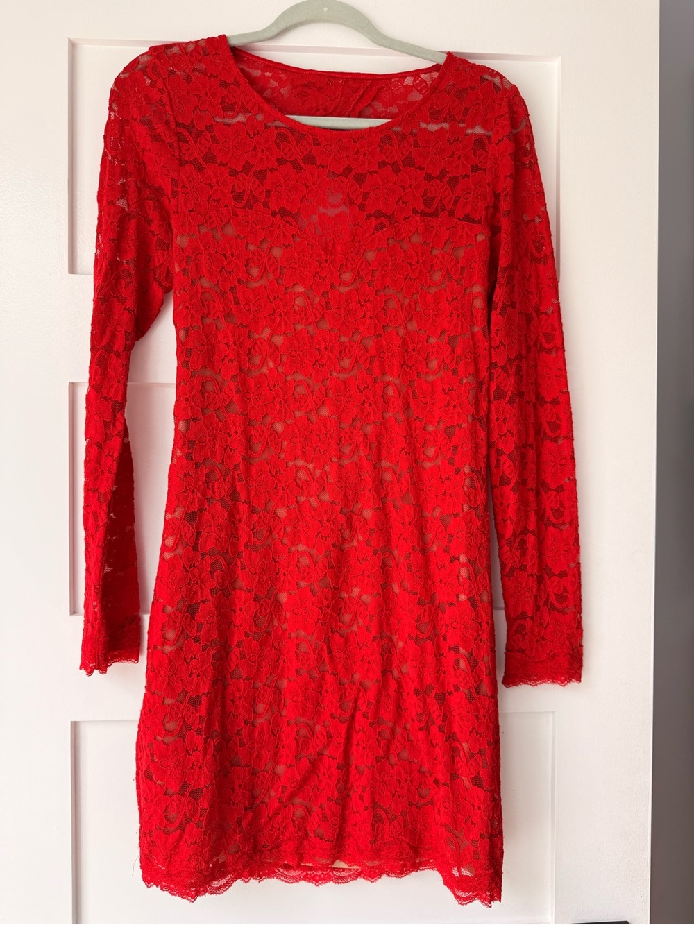 Express Red Lace Long Sleeve Dress